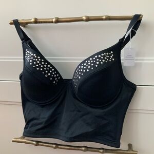 IVY SKY PERFORMANCE WEISSMANS Black Swarovski Crystal Bralette Bra SZ Small NEW